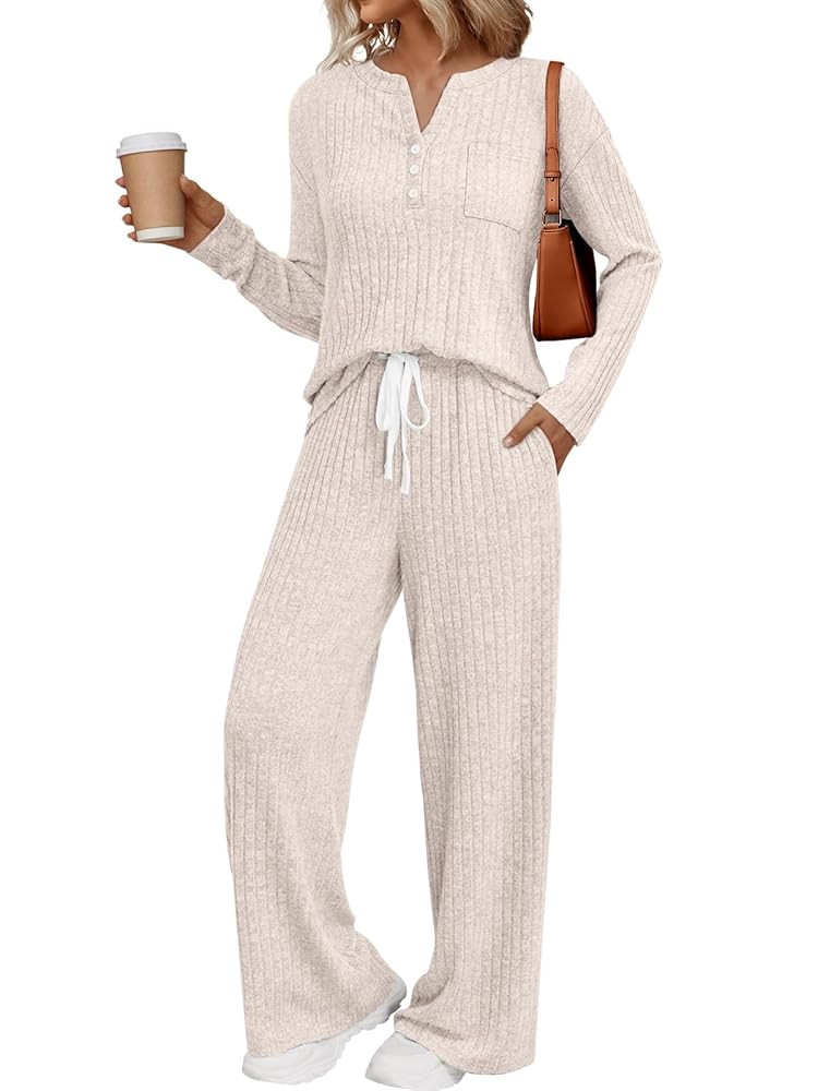 LILLUSORY Womens 2 Piece Lounge Sets Fall Outfits Henley Neck Sweater 2025 Matching Sweat Suits C... | Amazon (US)