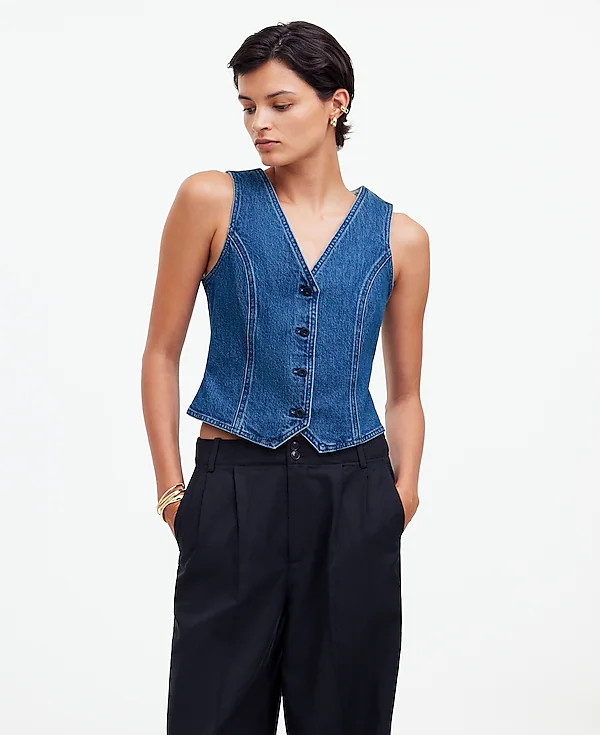 Denim Fitted Vest in Medium Indigo Wash | Madewell