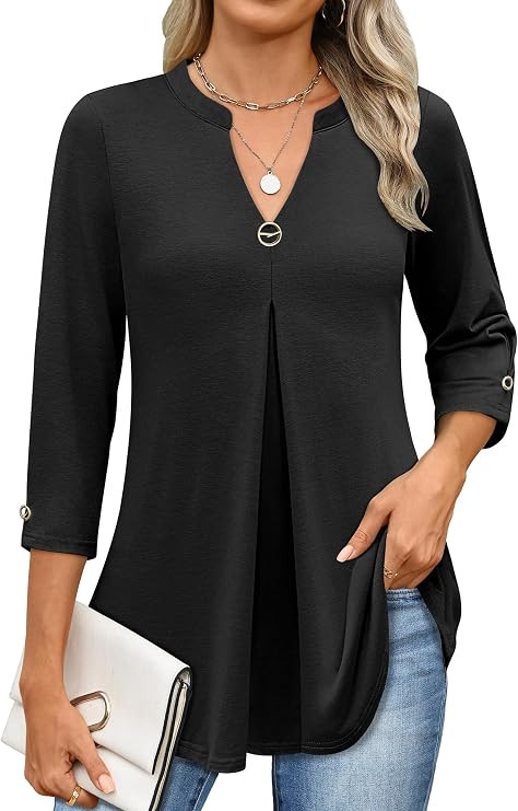 ANRABESS Womens Tops Business Dressy Casual Blouses 3/4 Length Sleeve Shirts 2026 Fall Work Tunic... | Amazon (US)