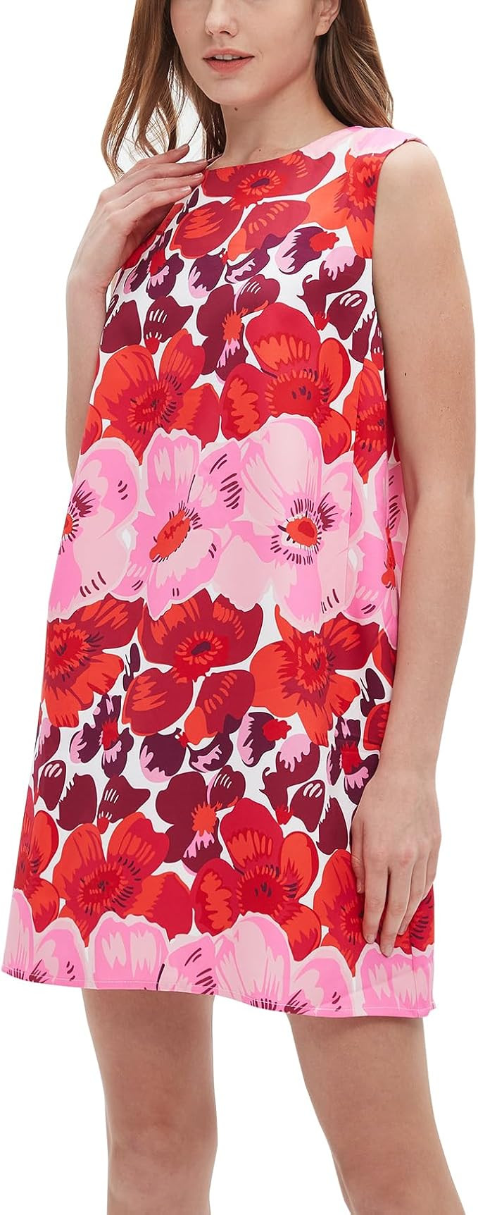 Women's 2025 Summer Sleeveless Tank Dress Crewneck Floral Print Pleated A Line Casual Short Mini ... | Amazon (US)