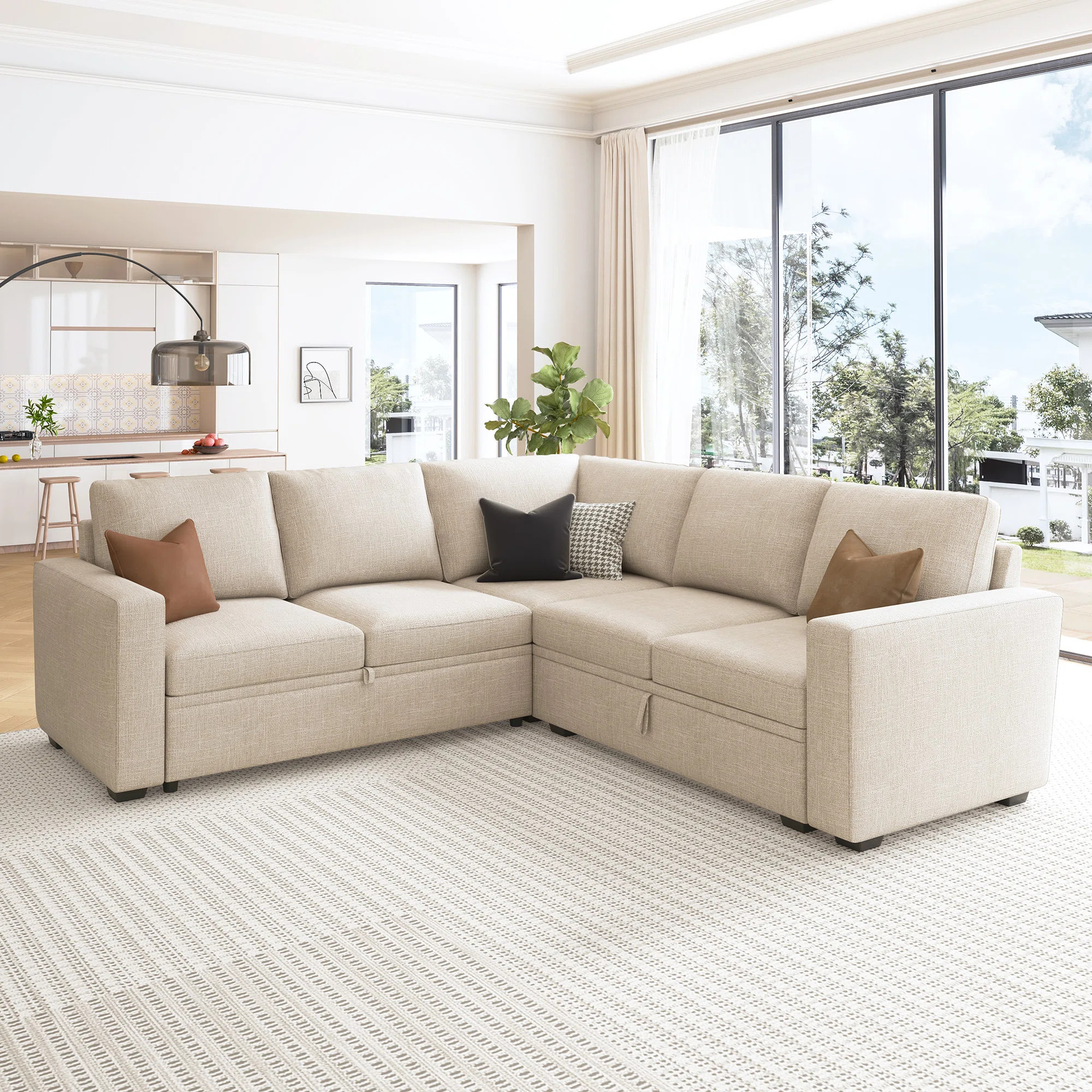 Niyona Modular Sleeper Sectional L Shaped Couch Sofa Bed With Storage Seat | Wayfair North America