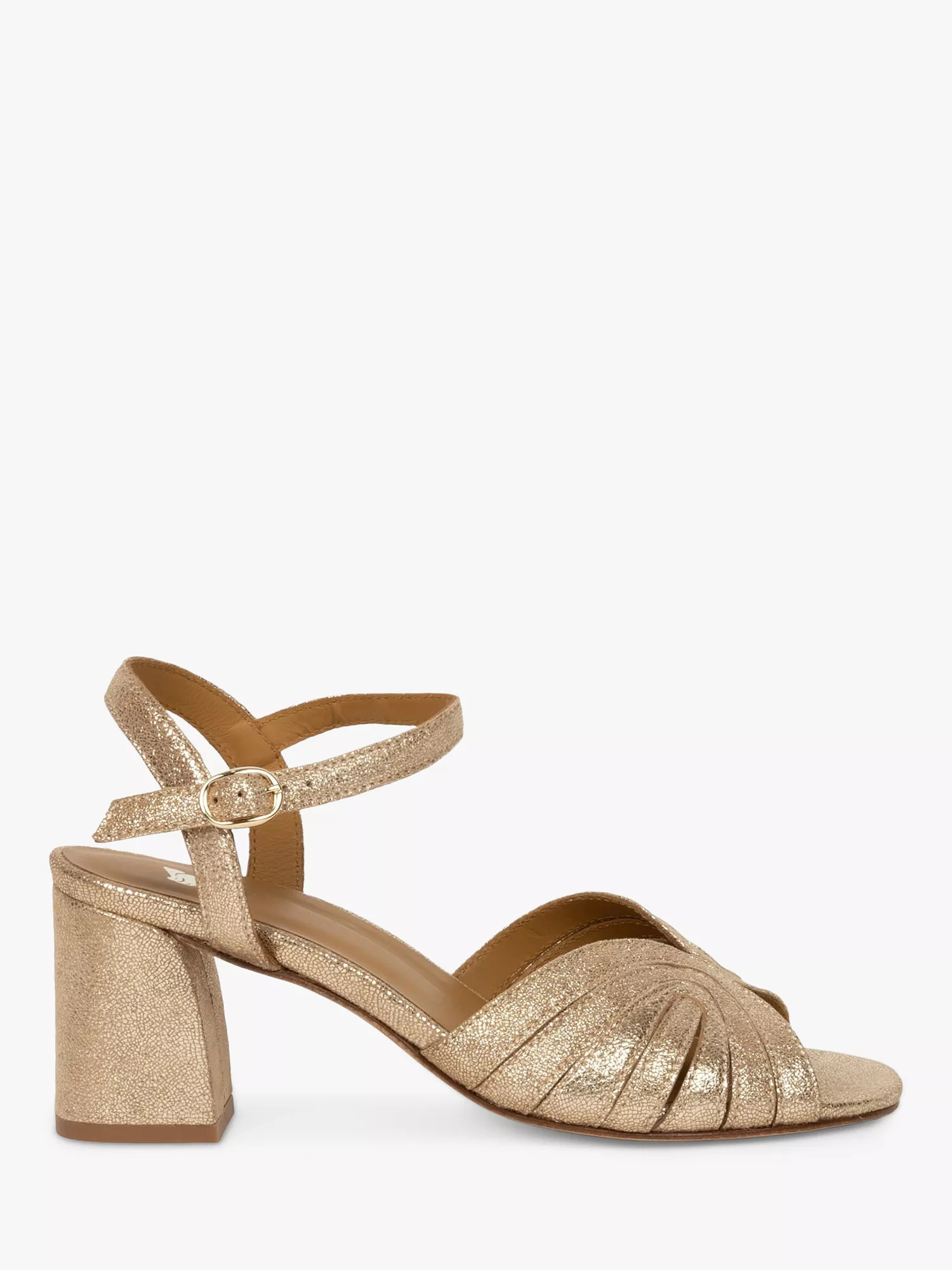 Bobbies Eileen Lamé Leather Block Heel Strappy Sandals | John Lewis (UK)