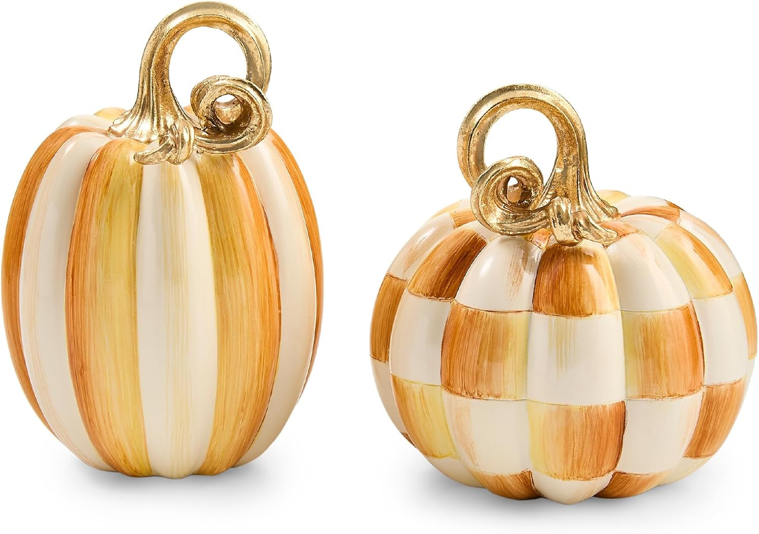 MACKENZIE-CHILDS Resin Pumpkins Set, Petite, Amber Check and Stripe | Amazon (US)