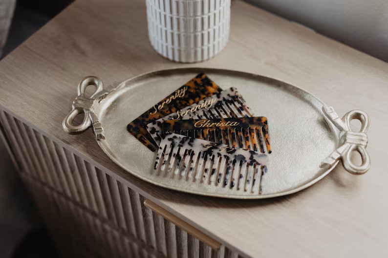 Personalized Hair Comb Tortoise Shell Accessory Wedding Piece Custom Name Engraved Gold Filled Br... | Etsy (US)