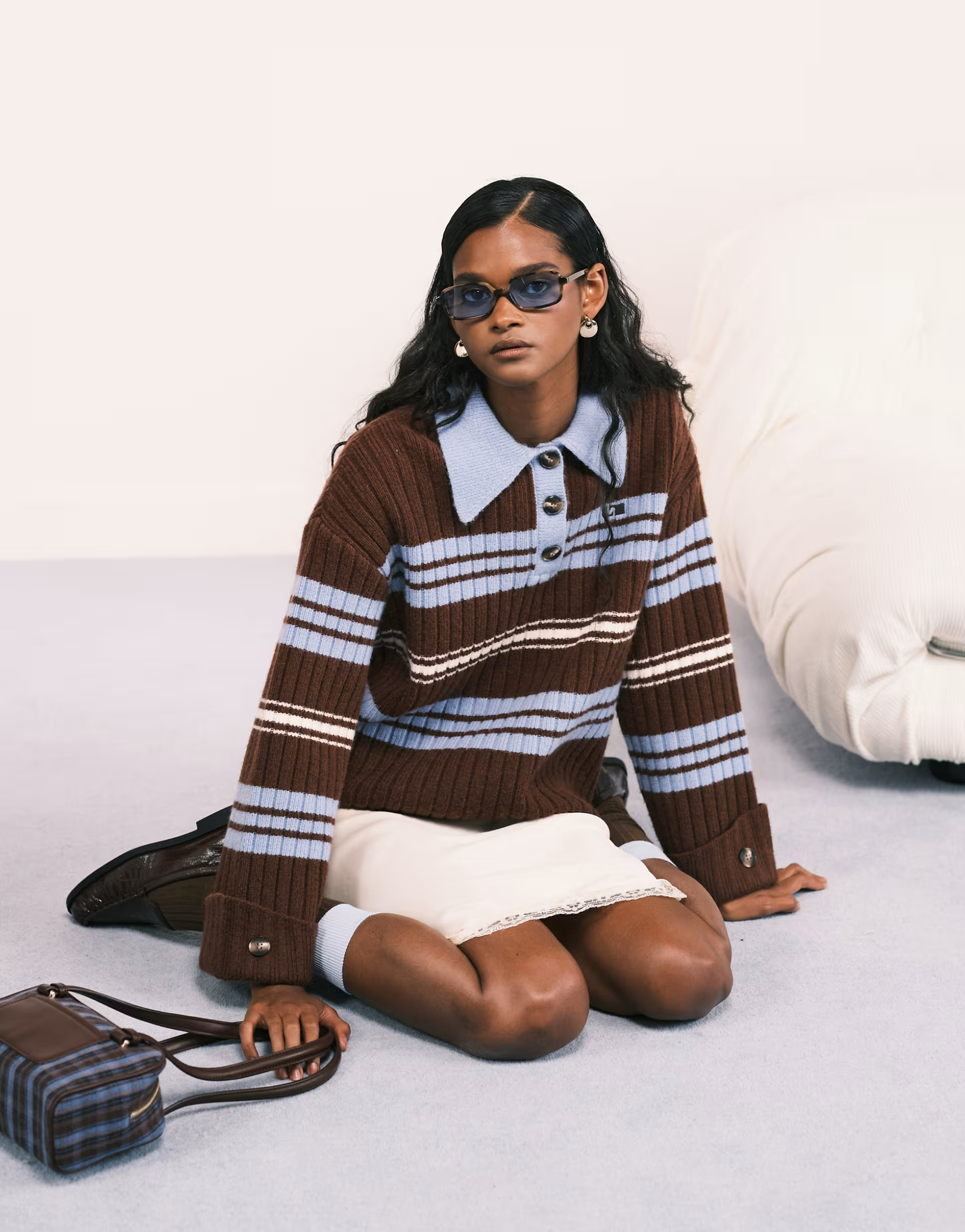 LAAGAM graz polo knit in contrast blue and brown stripe | ASOS (Global)