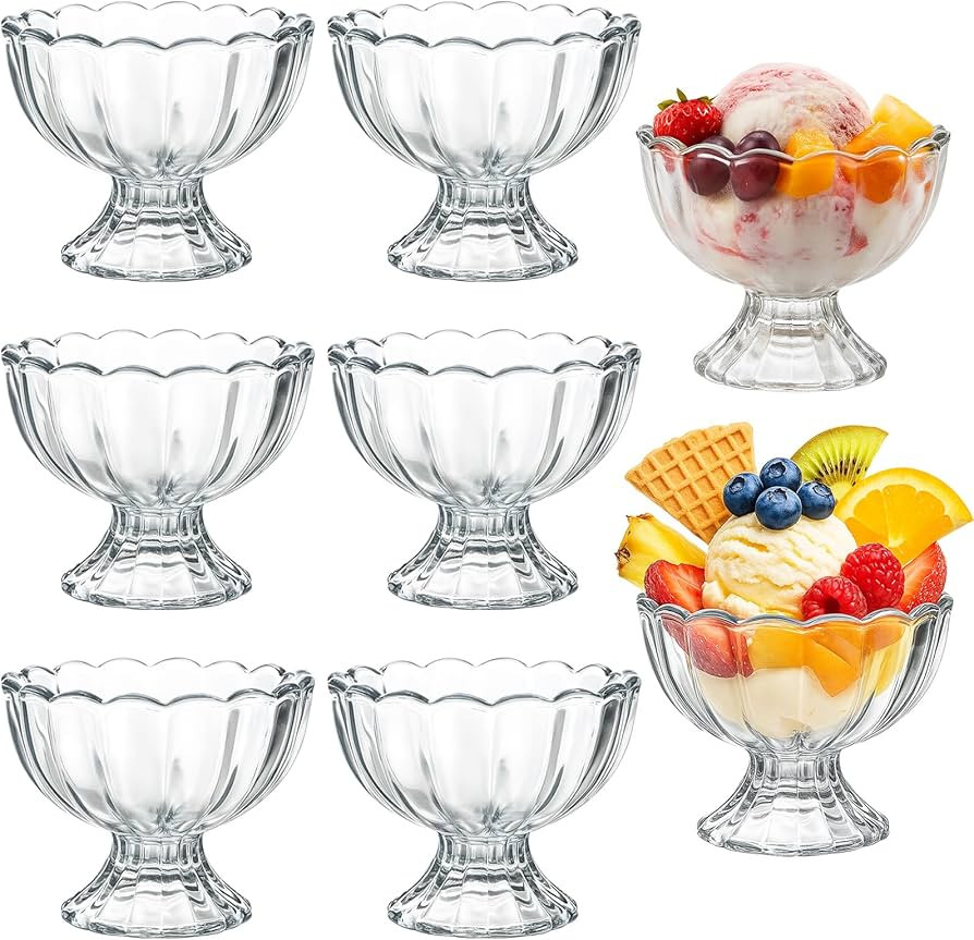6 Sets Glass Ice Cream Bowl 5oz Glass Dessert Cups Elegant Footed Tulip Sundae Parfait Glasses Bo... | Amazon (US)