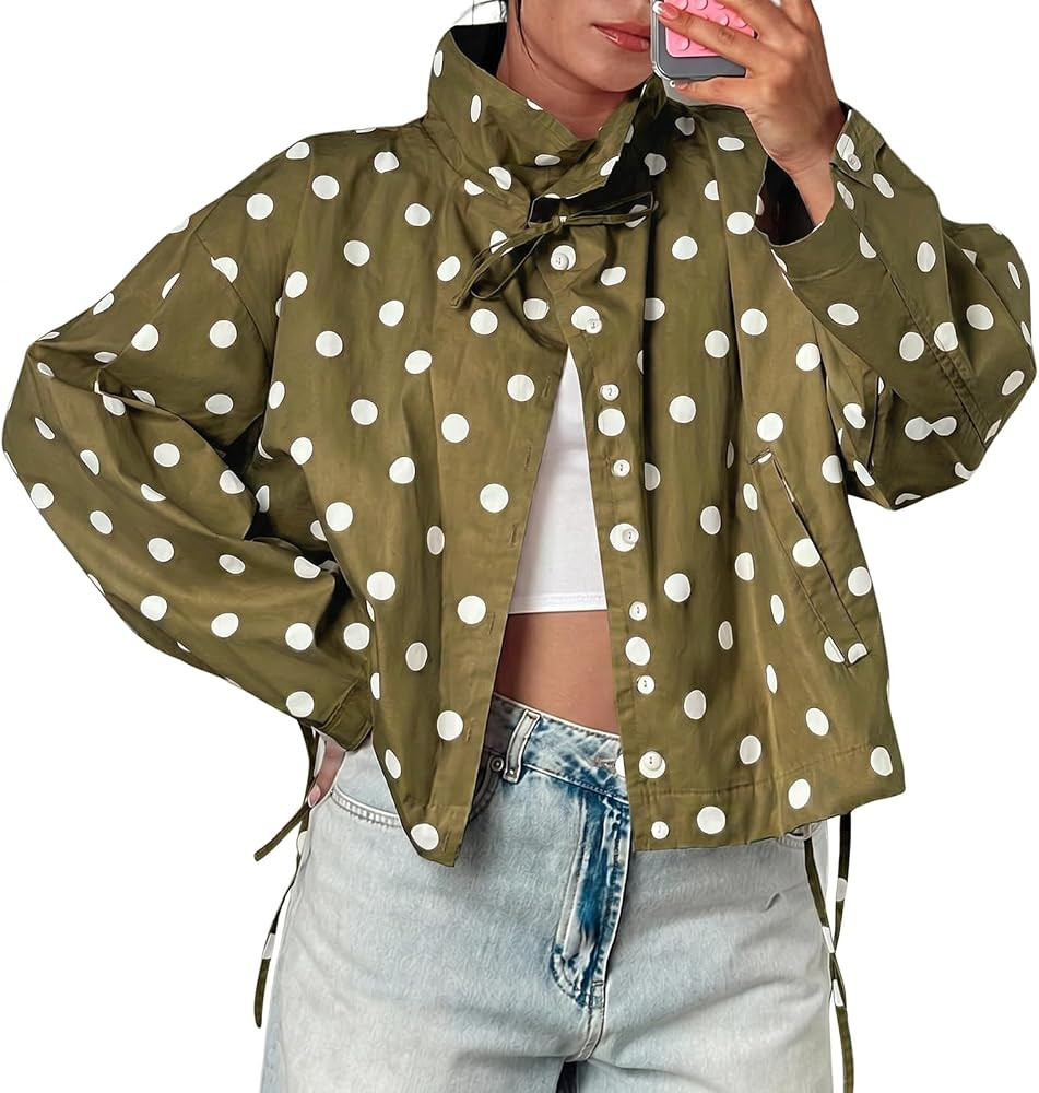 Cicy Bell Womens Polka Dot Short Trench Coat Cropped Stand Collar Jackets | Amazon (US)