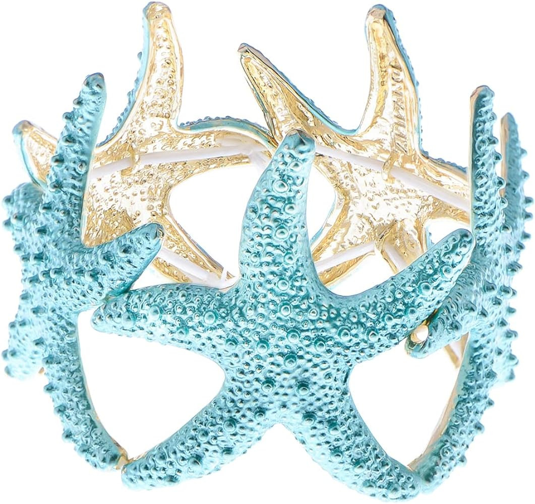 Alilang Womens Shiny Textured Starfish Stretch Bangle Cuff Statement Bracelet | Amazon (US)