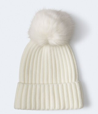 Ribbed Faux Fur Pom Beanie | Aeropostale