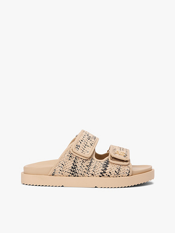 Raffia TH Monogram Double Strap Sandals | Beige | Tommy Hilfiger | Tommy Hilfiger UK