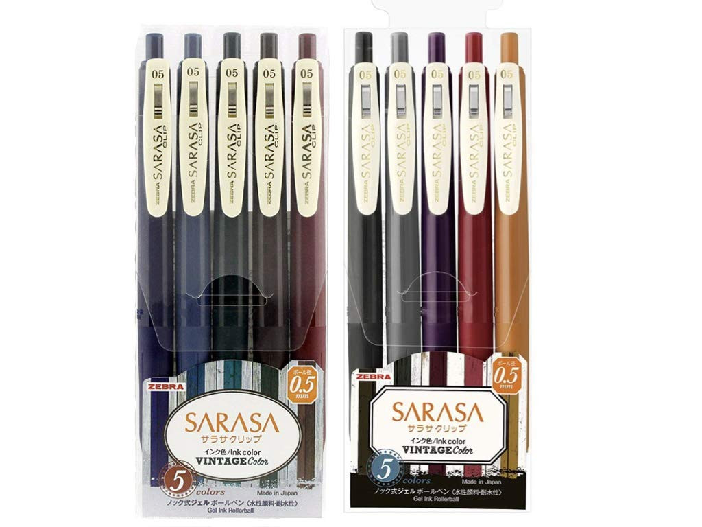 Zebra Sarasa Clip 0.5 Retractable Gel Ink Pen, Rubber Grip, 0.5 mm, Vintage Colors, 10 Color Bund... | Amazon (US)