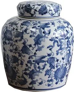 Creative Co-Op Blue & White Ceramic Ginger Jar with Lid | Amazon (US)