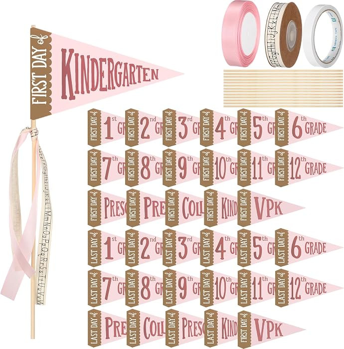 TaoBary 34 Packs First and Last Day of School Pennant Flags Kit, DIY Back to School Signs with Wo... | Amazon (US)