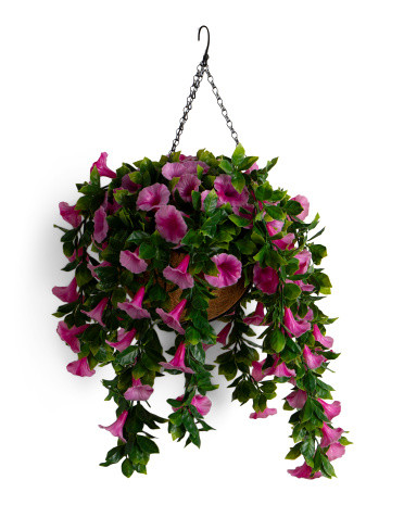 16in Outdoor Safe Faux Morning Glory Hanging Basket | TJ Maxx