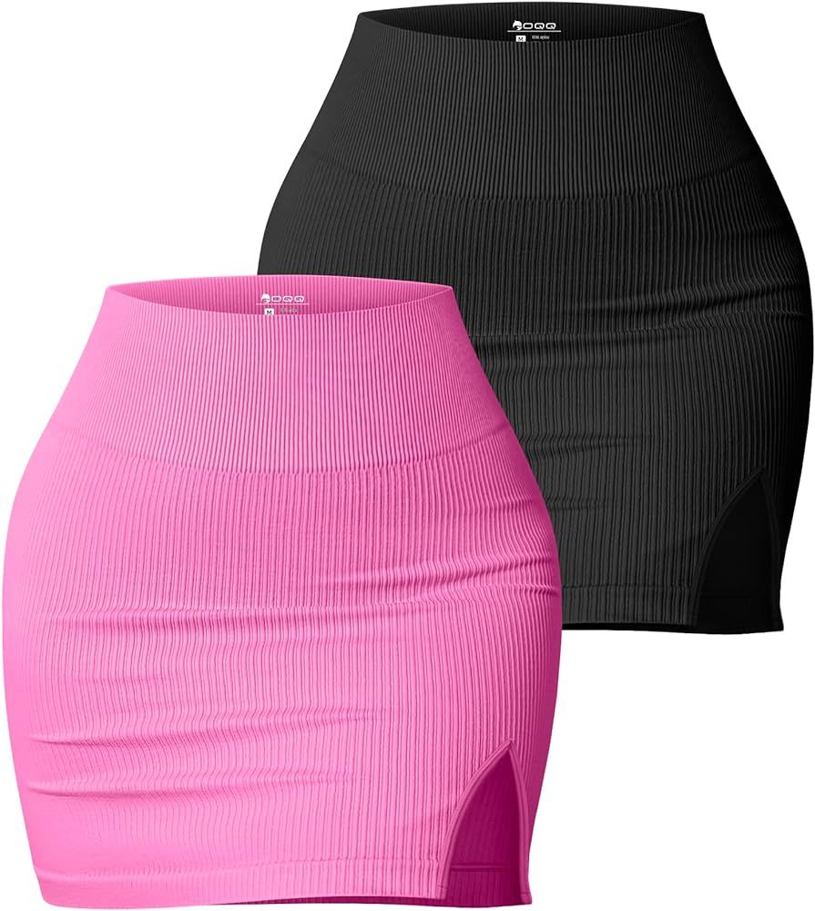 OQQ Women's 2 Piece Skirts Basic Casual Versatile Stretchy Ribbed Split High Waist Mini Skirt | Amazon (US)