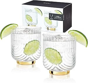 Viski Gatsby Lowball Glasses, Vintage Drinking Tumblers for Whiskey, Scotch & Bourbon, Art Deco R... | Amazon (US)