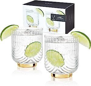 Viski Gatsby Lowball Glasses, Vintage Drinking Tumblers for Whiskey, Scotch & Bourbon, Art Deco R... | Amazon (US)