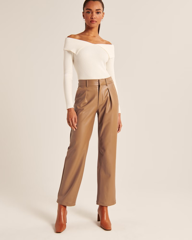 Vegan Leather Wide Leg Pants | Abercrombie & Fitch (US)