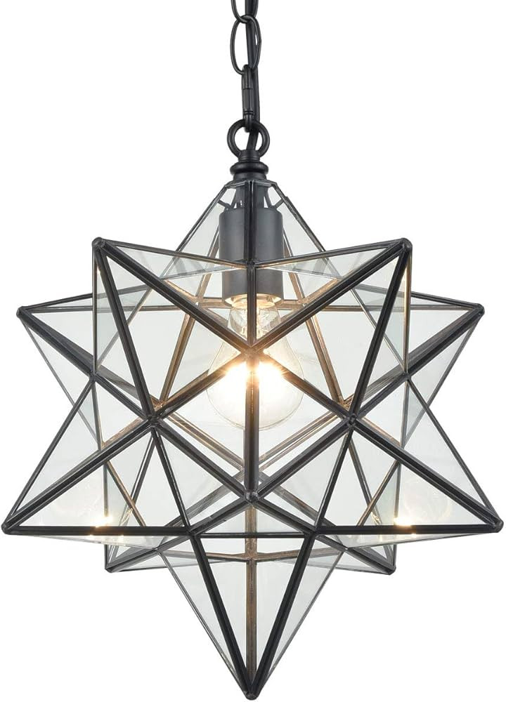 16'' Large Moravian Star Pendant Light Clear Glass Hanging Star Lights on Chain | Amazon (US)