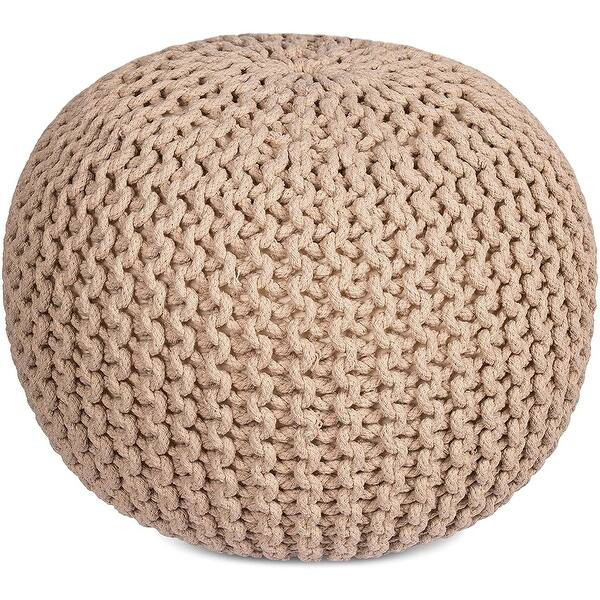 BIRDROCK HOME Round Pouf Foot Stool Ottoman - Knit Bean Bag Floor Chair - Cotton Braided Cord - O... | Bed Bath & Beyond