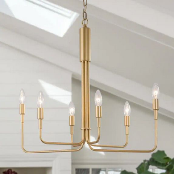 Modern Gold Geometric Candlestick Chandelier, Contemporary 6-Light Oblong Pendant Light for Dinin... | Walmart (US)