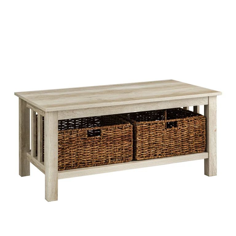Woven Paths Traditional Storage Coffee Table with Bins, White Oak | Walmart (US)