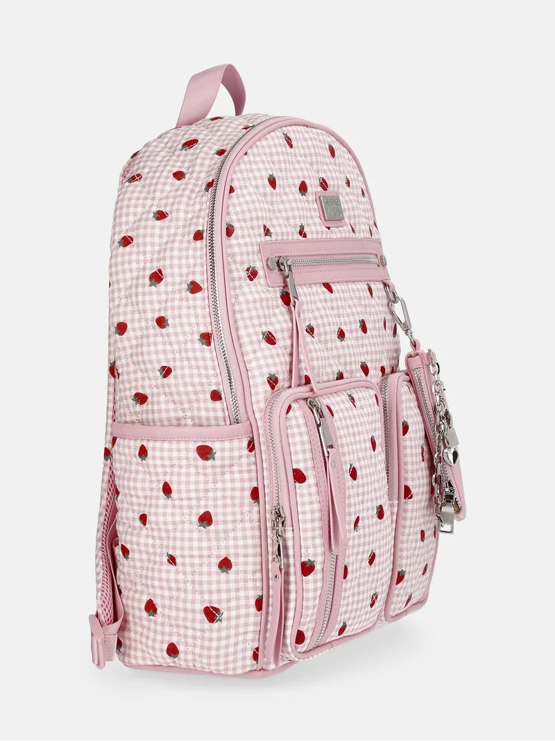 MNYC Women's Double Pocket Dome Backpack Pink Strawberry | Walmart (US)