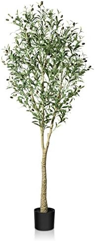 CROSOFMI Artificial Olive Tree, 5.2FT Fake Olive Plant in Pot, Tall Faux Plant,Potted Faux Topiary S | Amazon (US)