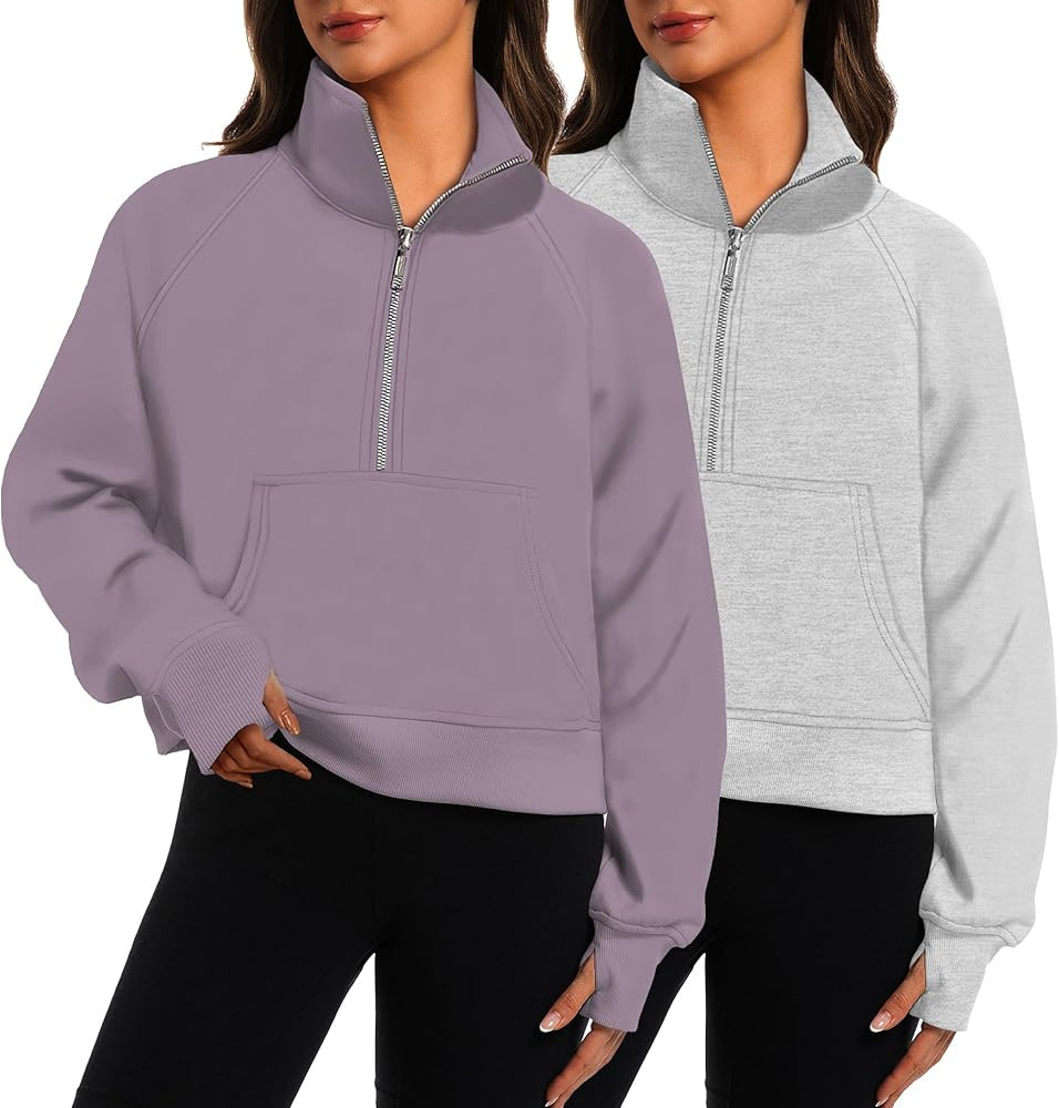 2 Pack Womens Sweatshirts Half Zip Cropped Pullover Fleece Quarter Zipper Hoodies 2025 Fall Fashi... | Amazon (US)