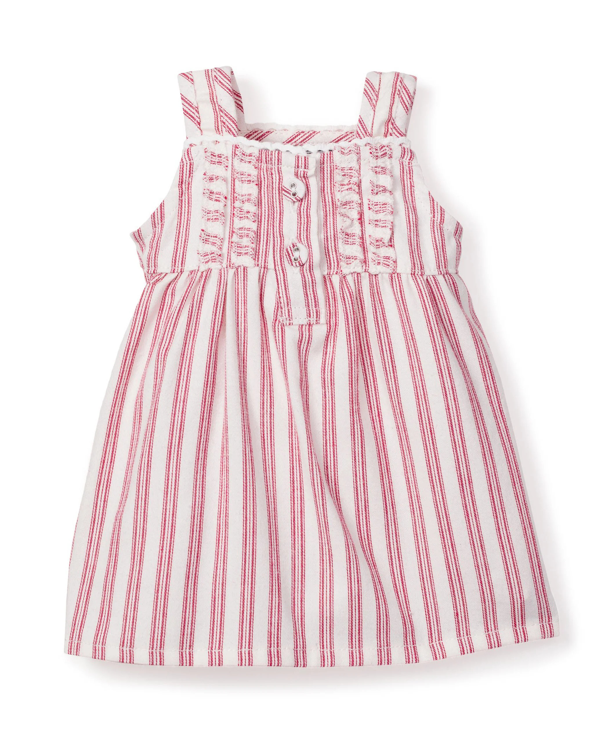 Kid's Twill Doll Nightgown in Antique Red Ticking | Petite Plume