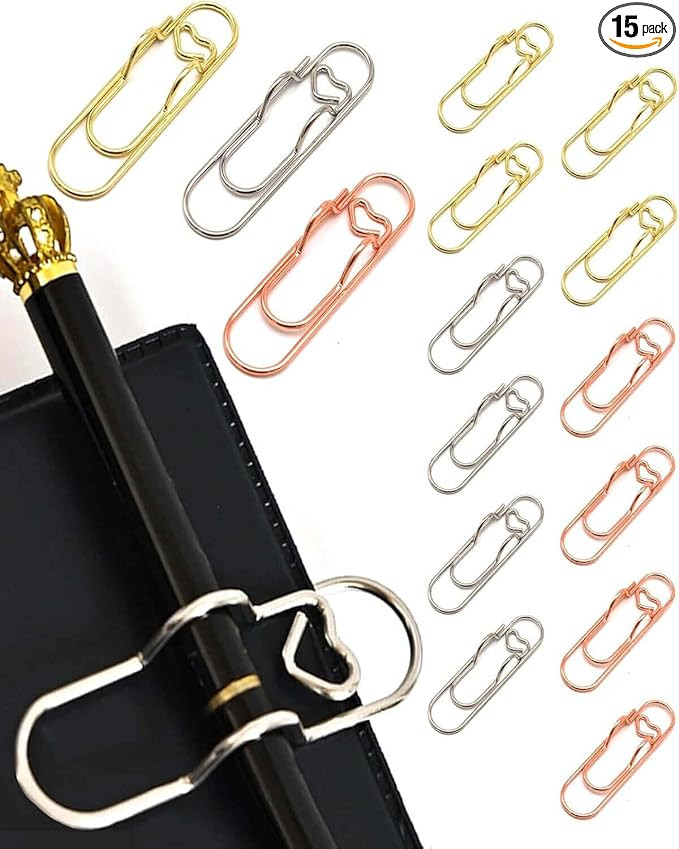 15 Pack Metal Pen Clips Heart Paperclip Pen Holders for Notebooks and Papers School Office Suppli... | Amazon (US)