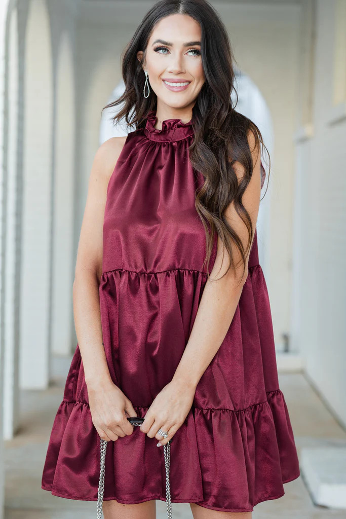 The One I Love Burgundy Red Satin Babydoll Dress | The Mint Julep Boutique