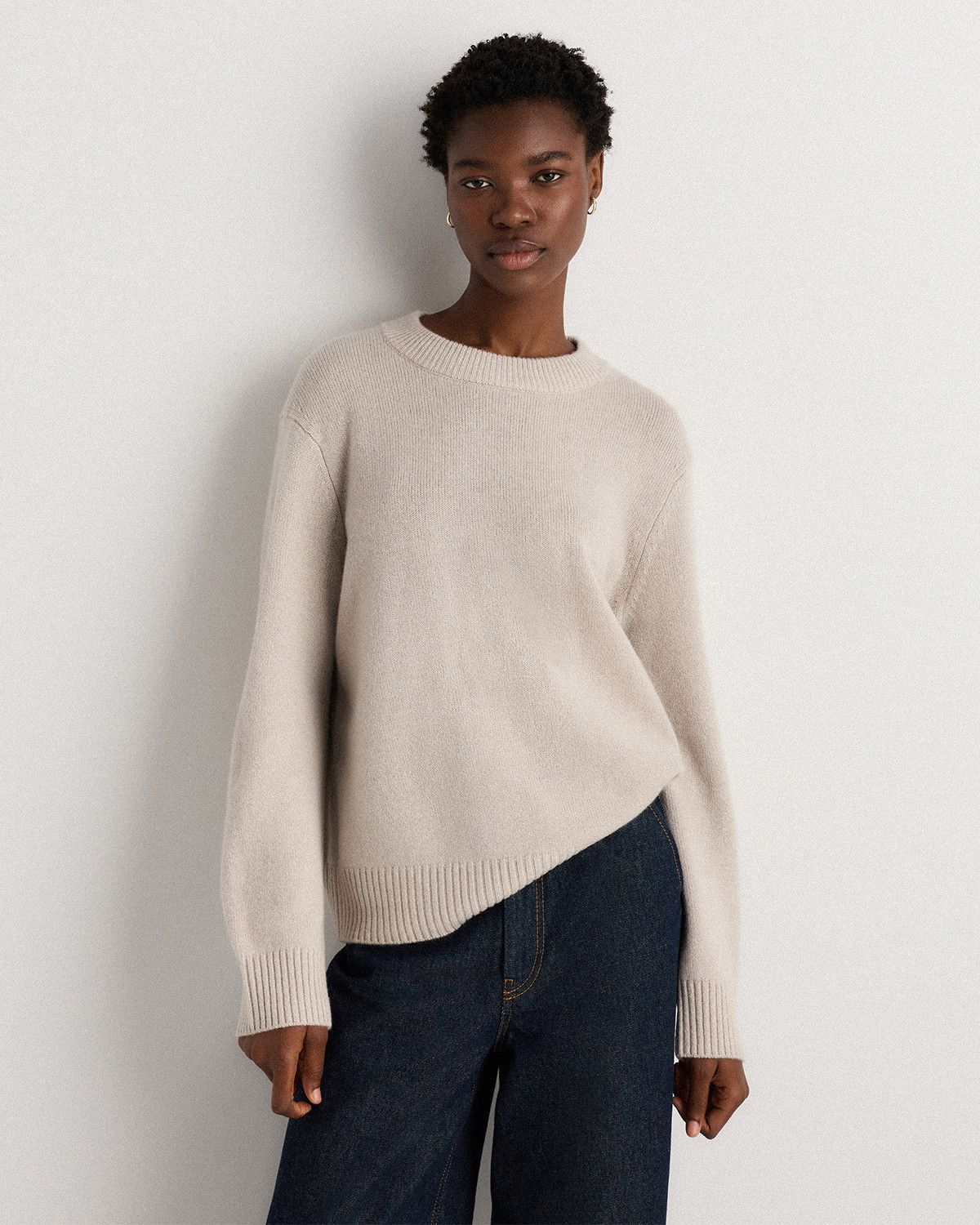Quince | Women's Mongolian Cashmere Oversized Crewneck Sweater in Heather Cloud Beige, Size Medium | Quince
