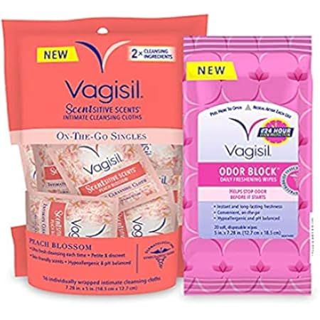 Vagisil Scentsitive Scents On-The-Go Feminine Cleansing Mini Wipes, pH Balanced, Peach Blossom, Indi | Amazon (US)