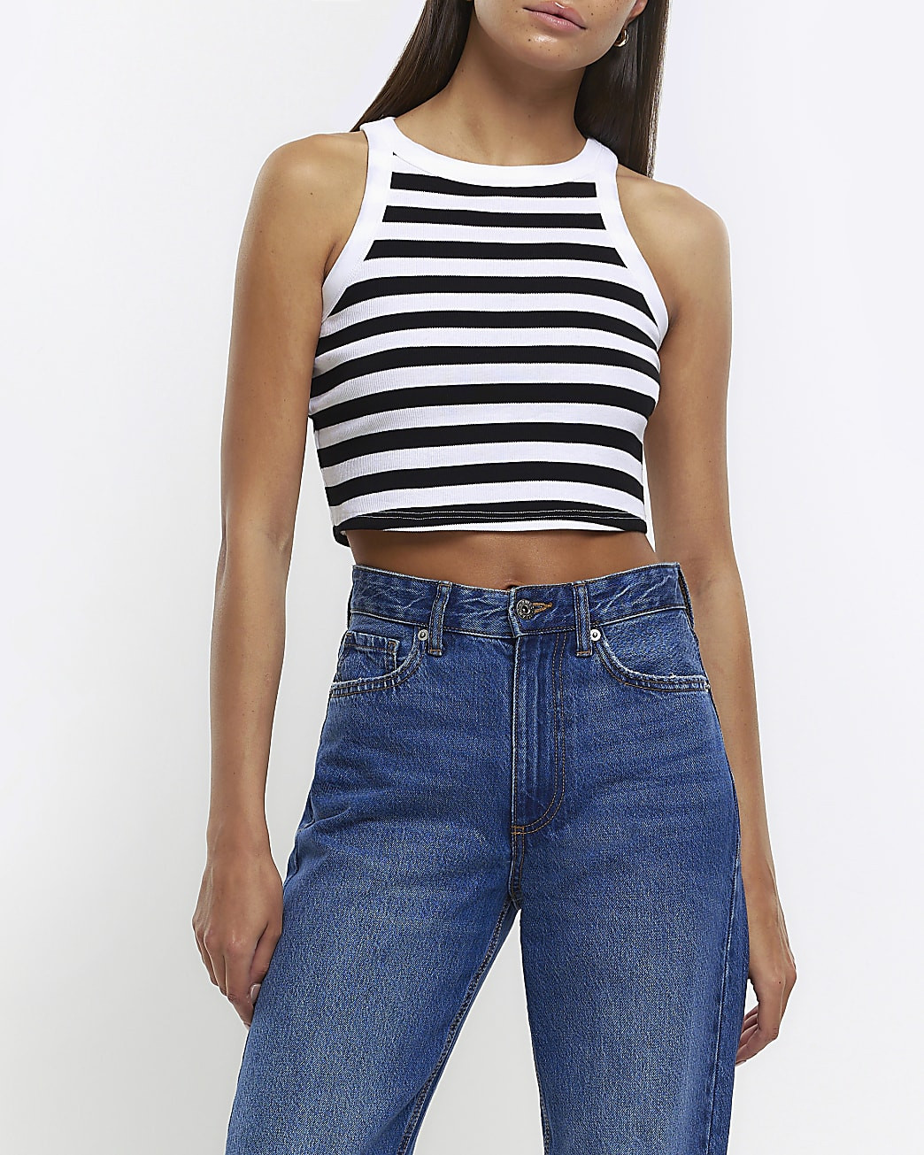 Black stripe vest crop top | River Island (UK & IE)