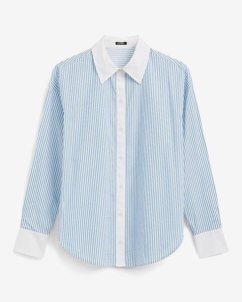 Stretch Cotton Poplin Striped Boyfriend Shirt | Express