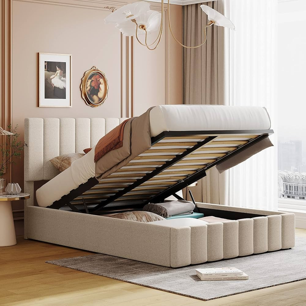 Merax Upholstered Full Size beds Gas Lift Up Storage Platform Bed Frame with Tufted Headboard Woo... | Amazon (US)