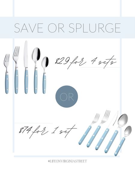Obsessed with this light blue flatware save and splurge options! They’d be so cute for spring tablescapes, spring parties, dinner and more!
.
#ltkhome #ltkfindsunder50 #ltkstyletip #ltkfindsunder100 #ltkseasonal #ltkparties Seren & Lily style, coastal decor, blue and white decor

#LTKhome #LTKfindsunder50 

#LTKFindsUnder50 #LTKSeasonal #LTKHome