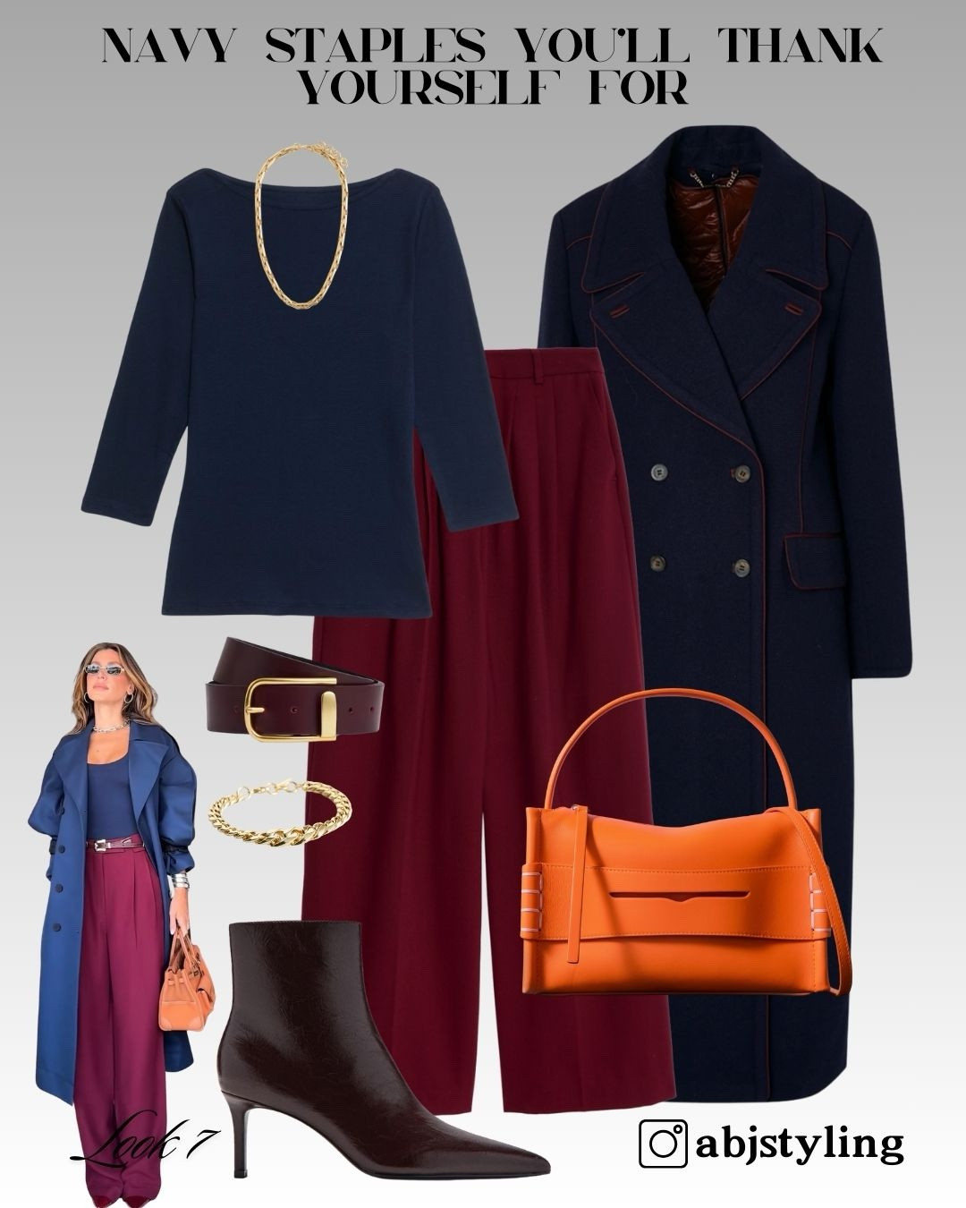 Navy with burgundy accents — bold but still refined. This look is perfect for polished days out.
Styling Tip: A structured bag in a bright colour elevates navy instantly and makes the outfit stand out.

#LTKwinter #LTKuk #LTKstyletip