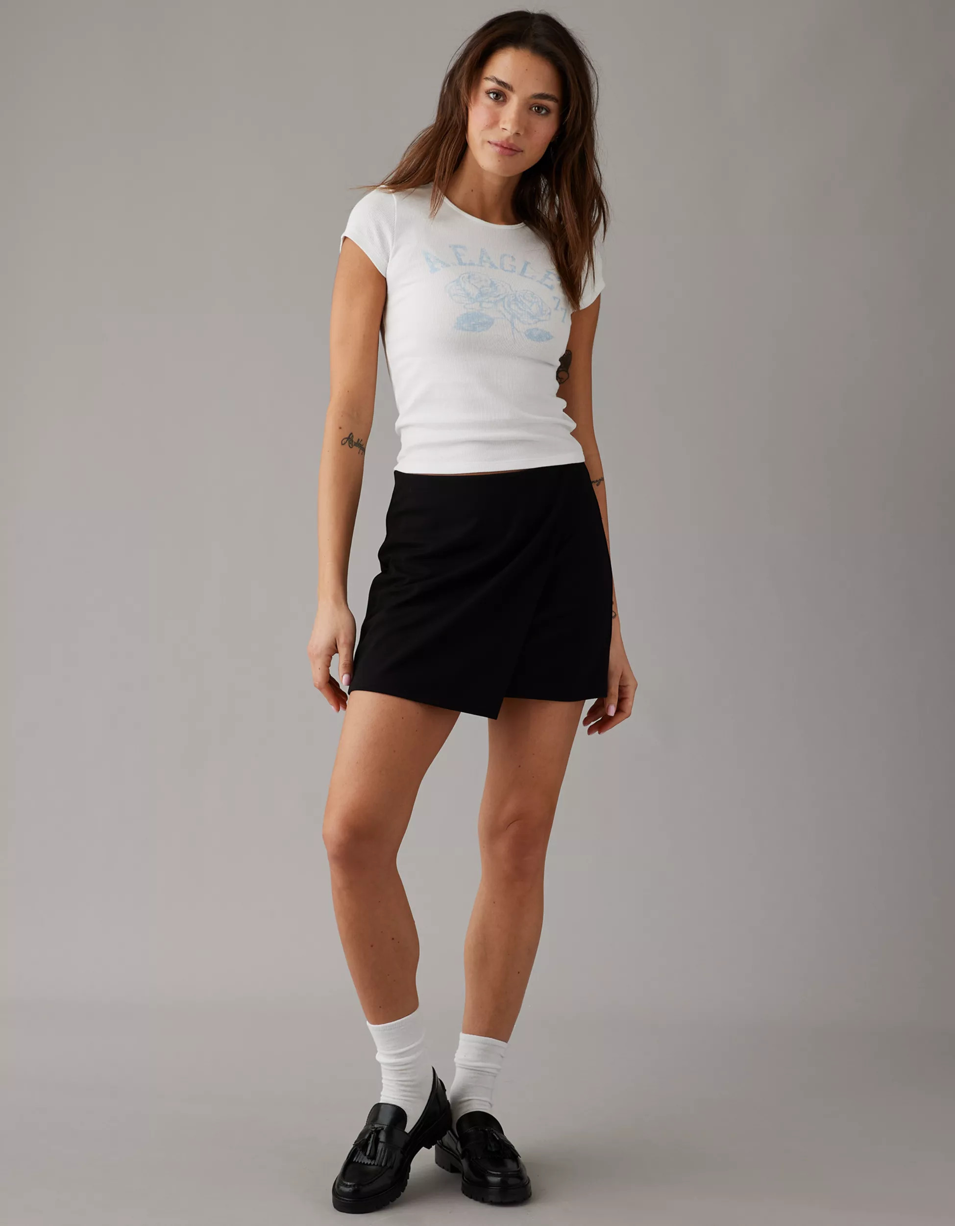 AE It Knit Asymmetrical High-Waisted Mini Skort | American Eagle Outfitters (US & CA)