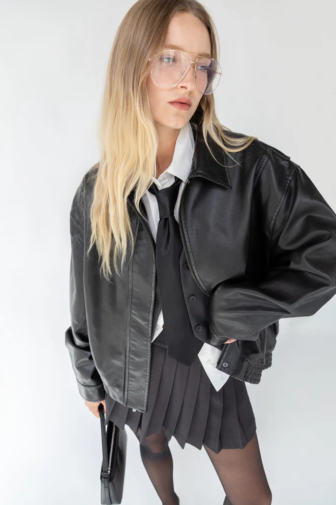 VINTAGE INSPIRED VEGAN LEATHER BOMBER JACKET | OAK + FORT