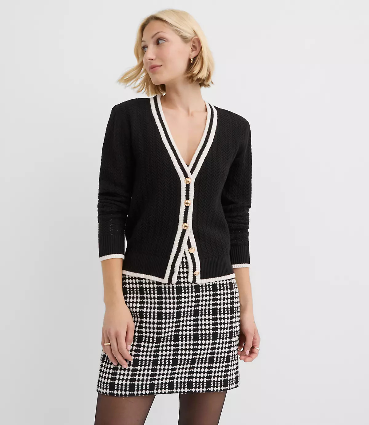 Tipped Pointelle Cardigan | LOFT