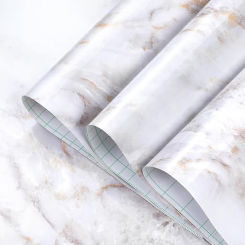 Homein Marble Contact Paper 23.6"×394", Peel and Stick Countertops Wallpaper Waterproof Self Adhesive Wall Paper Roll for Cabinets Drawers Kitchen Old Furniture, Modern Glossy White/Gold | Amazon (US)