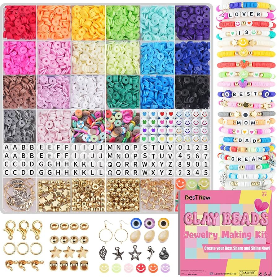 BestNow Clay Beads Bracelet Making Kit 5000 Pcs Friendship Bracelet Kits Flat Beads for Jewelry M... | Amazon (US)