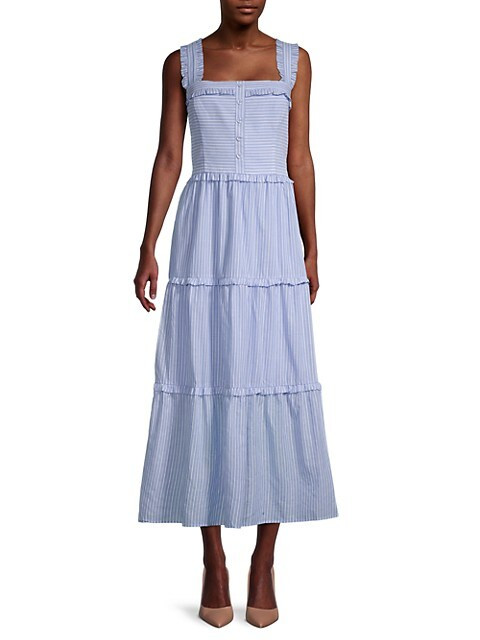 Gal Meets Glam Striped Ruffle-Trim Maxi Dress on SALE | Saks OFF 5TH | Saks Fifth Avenue OFF 5TH