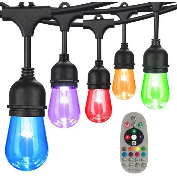 48FT Outdoor String Light with 15pcs RGBWW Light Bulbs Music-Synced Color Changing Linkable | Wayfair North America