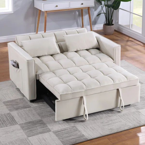 Yasirah 55" Wide Contemporary Solid Color Velvet Tufted Back Twin Sofa Beds with Pocket Storage | Wayfair North America