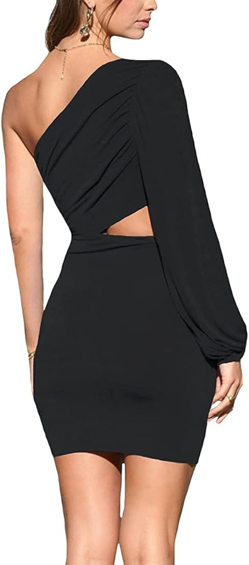 LYANER Women's One Shoulder Long Sleeve Cutout Bodycon Club Cocktail Mini Dress | Amazon (US)