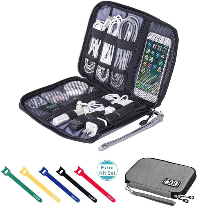 sunsir Travel Cable Organizer Bag Waterproof Portable Electronic Organizer for USB Cable Cord Pho... | Amazon (US)
