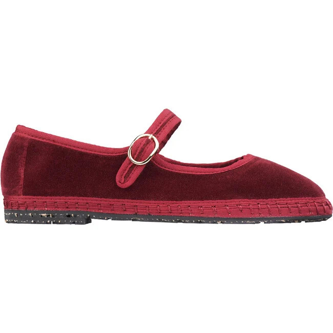 Women's Lucrecia Piped Velvet Mary Jane Shoes, Burgundy | Maisonette
